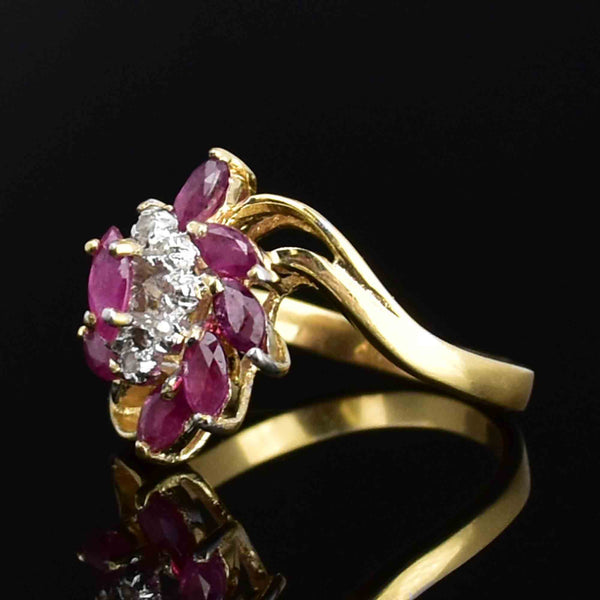 10K Gold Marquise Cut Ruby Diamond Pinwheel Statement Ring - Boylerpf