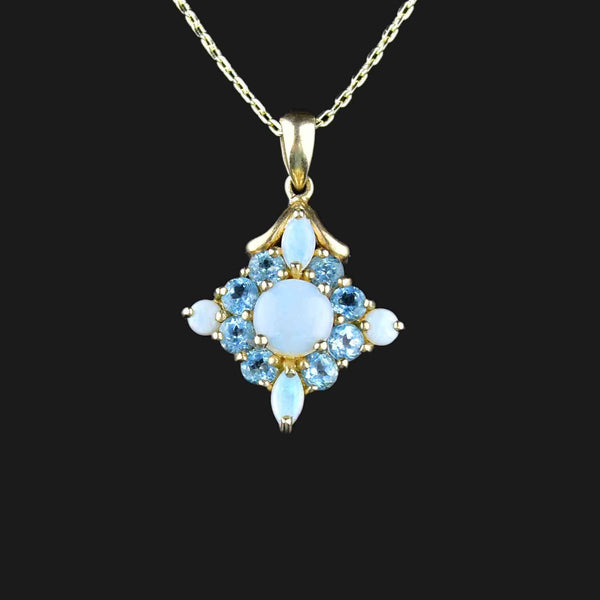 Vintage Blue Topaz Opal Gold Pendant Necklace - Boylerpf