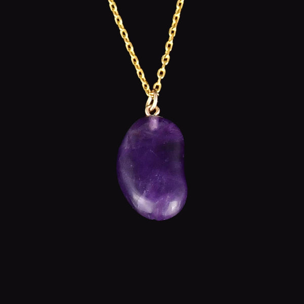 Vintage Amethyst 9K Gold Lucky Bean Pendant Necklace