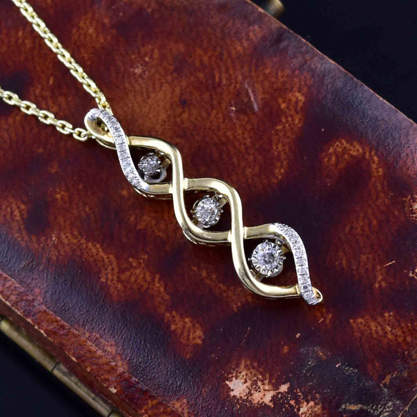 Vintage 10K Gold Crossover Diamond Journey Pendant Necklace - Boylerpf