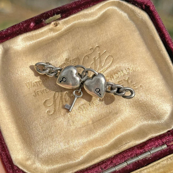 Antique Sterling Silver Heart Padlock Key Brooch - Boylerpf