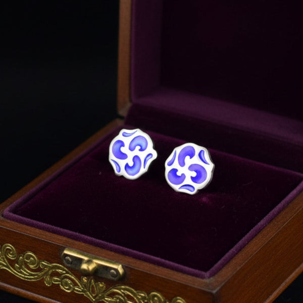 Vintage Sterling Silver Cobalt Blue Enamel Stud Earrings