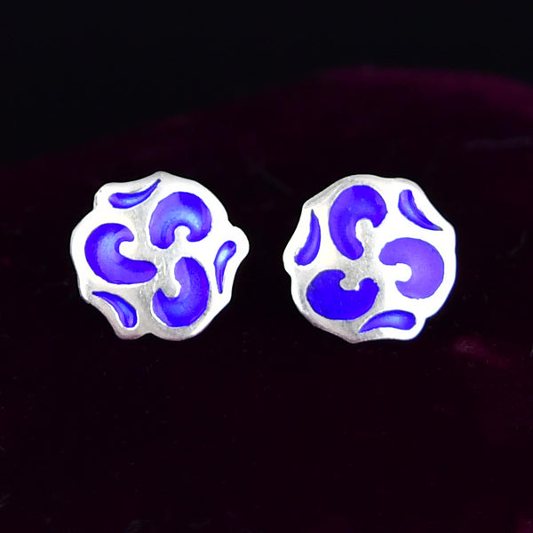 Vintage Sterling Silver Cobalt Blue Enamel Stud Earrings