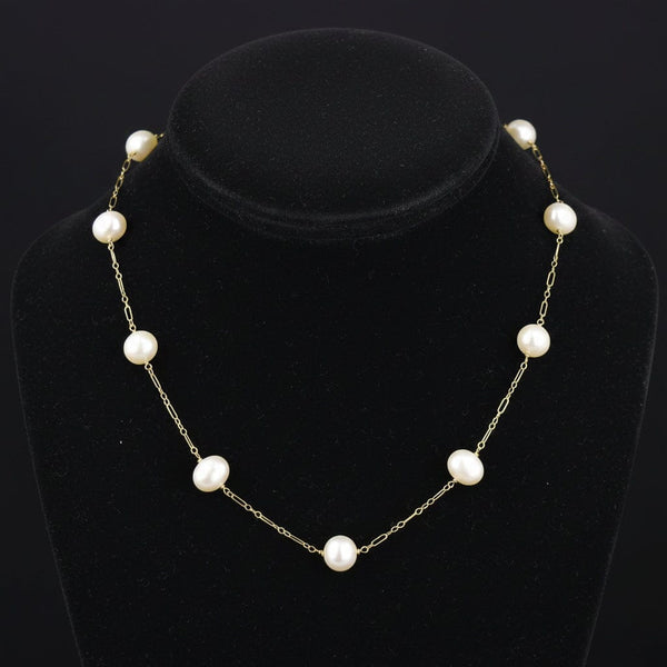 Vintage 14K Gold Baroque Pearl Tin Cup Necklace