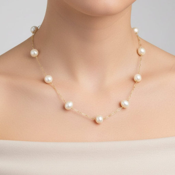 Vintage 14K Gold Baroque Pearl Tin Cup Necklace