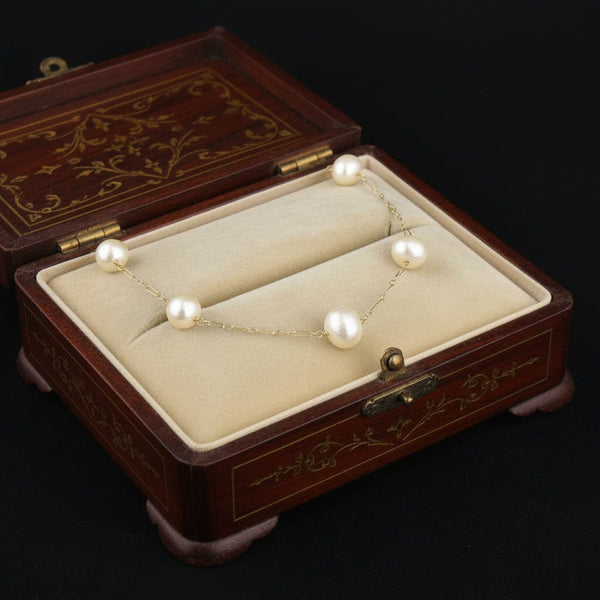 Vintage 14K Gold Baroque Pearl Tin Cup Necklace