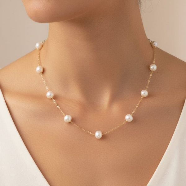 Vintage 14K Gold Baroque Pearl Tin Cup Necklace