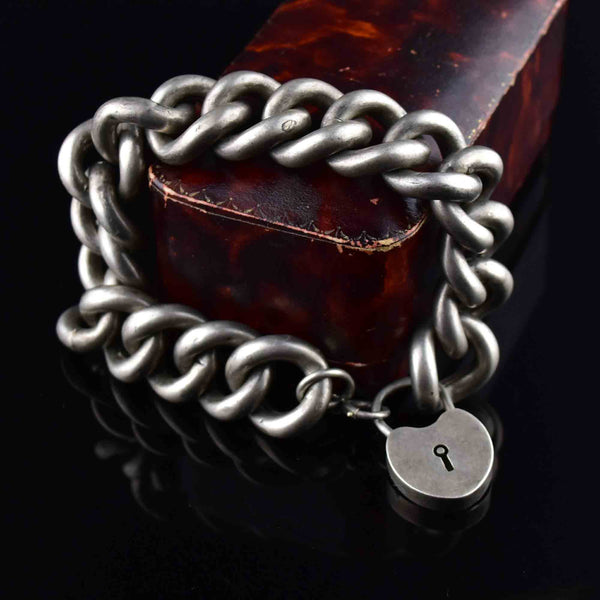 Heart Padlock Chain Bracelet in Sterling Silver