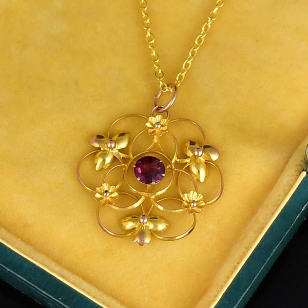 Antique 9K Gold Edwardian Amethyst Necklace