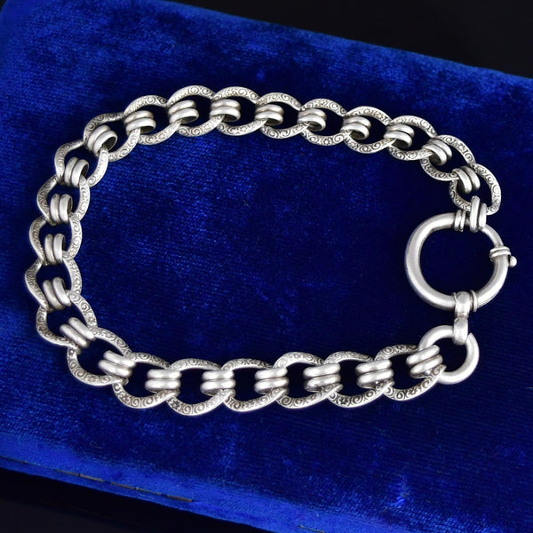 Antique Ornate Silver Bolt Clasp Mens Chain Bracelet - Boylerpf