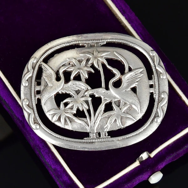 Arts & Crafts Sterling Silver Crane Bird Brooch