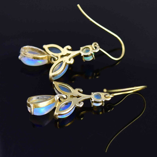 Vintage Art Deco Style Ethiopian Jelly Opal Leaf Drop Earrings - Boylerpf
