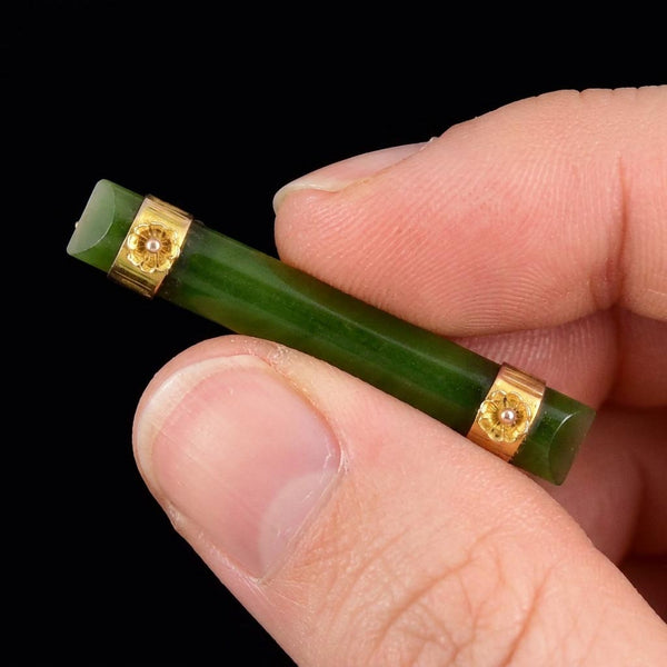 Antique Jade 9K Gold Forget Me Not Bar Brooch