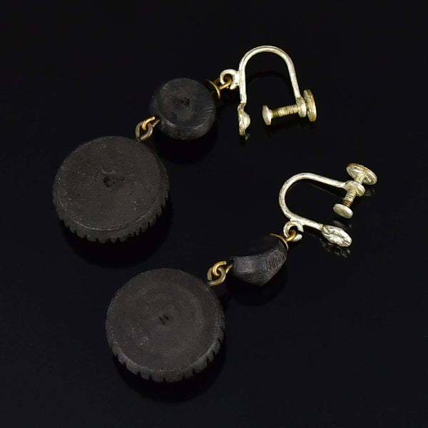 Antique Victorian Irish Bog Oak Castle Earrings - Boylerpf