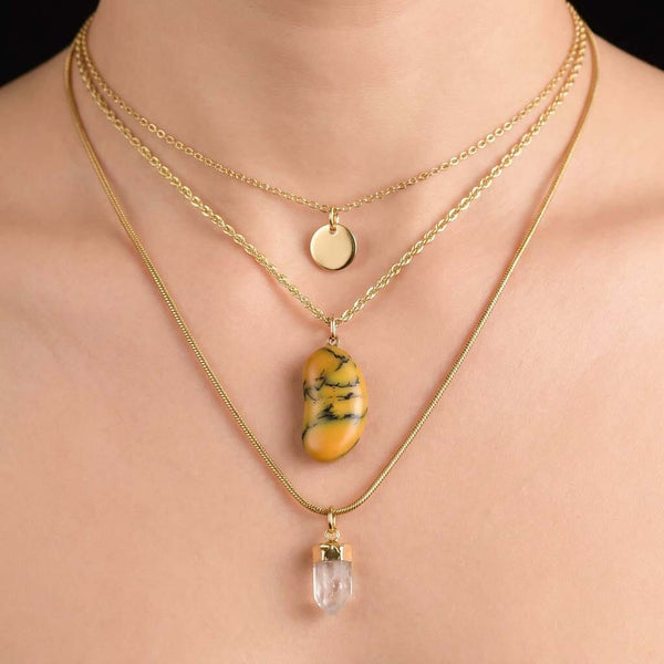 Vintage 9K Gold Dendritic Honey Opal Lucky Bean Necklace