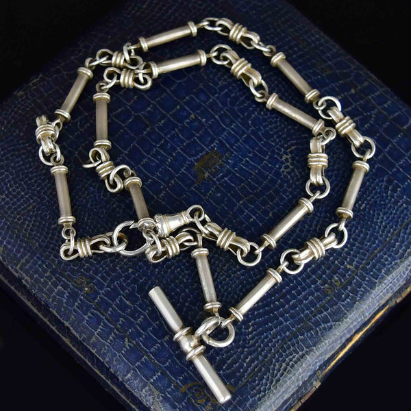 Antique Edwardian Sterling Silver Knotted Double Albert Watch Chain Necklace - Boylerpf