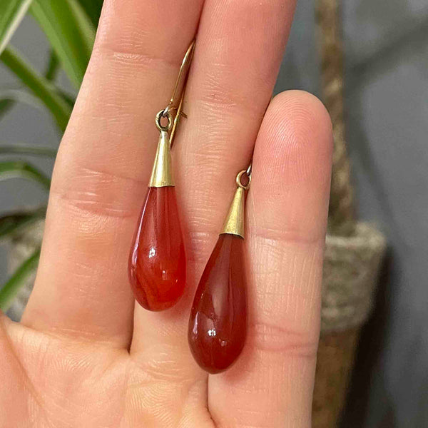 Antique Victorian Scottish Carnelian Agate Drop Earrings - Boylerpf