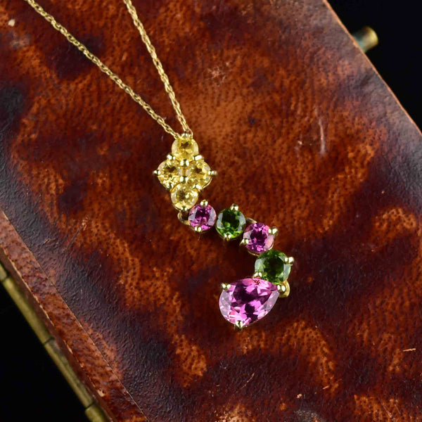 Vintage 10K Gold Tourmaline Articulated Pendant Necklace - Boylerpf