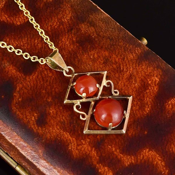 Vintage Carnelian Gold Vermeil Geometric Pendant Necklace