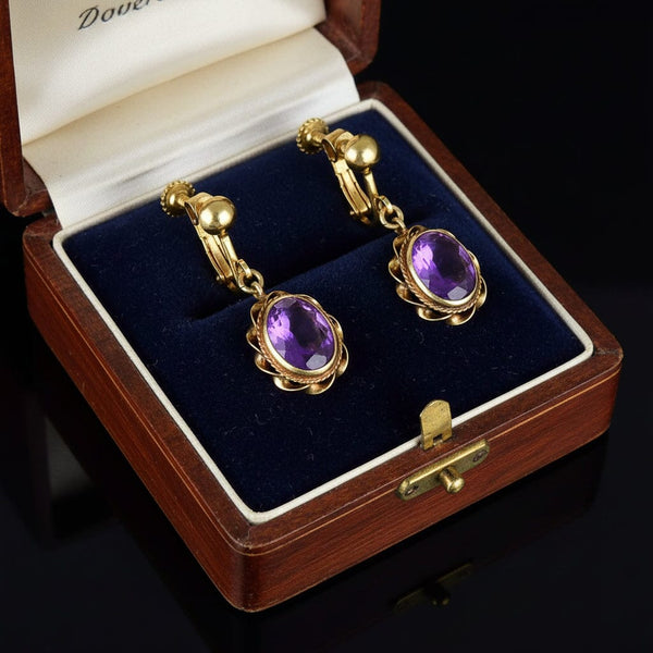 Vintage Amethyst Drop Earrings 14K Gold - Boylerpf
