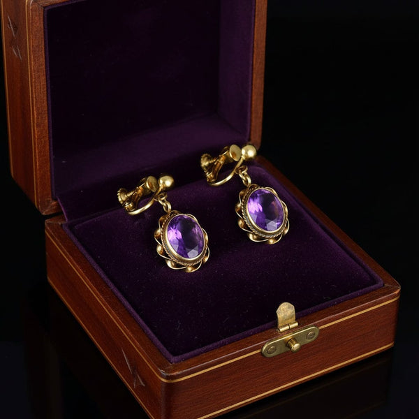 Vintage Amethyst Drop Earrings 14K Gold - Boylerpf