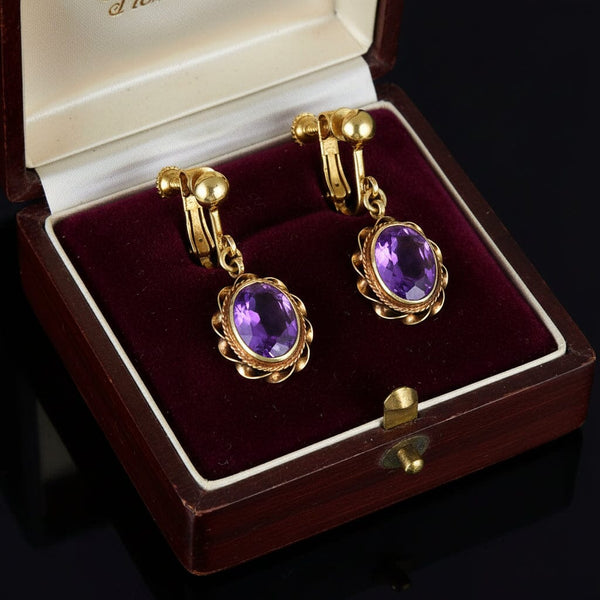 Vintage Amethyst Drop Earrings 14K Gold - Boylerpf