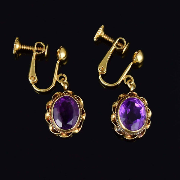 Vintage Amethyst Drop Earrings 14K Gold - Boylerpf
