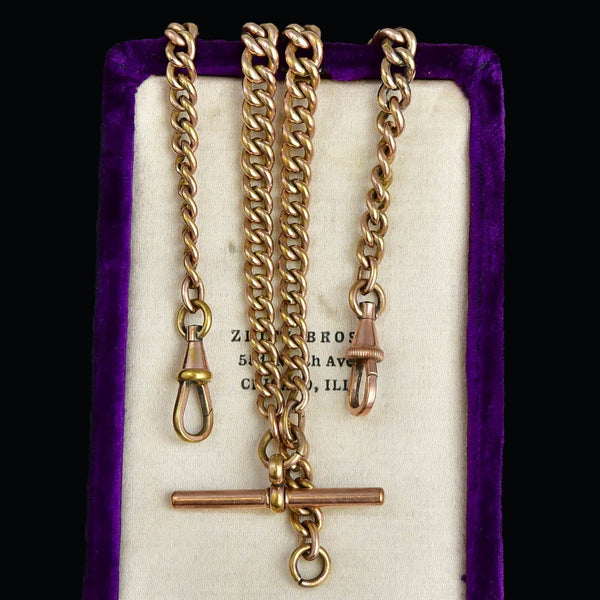 Antique Rolled Gold Graduated Double Albert Watch Chain Necklace - Boylerpf