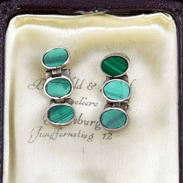Vintage Sterling Silver Malachite Articulated Post Earrings - Boylerpf
