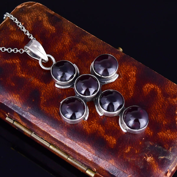 Vintage Amethyst Cabochon Cross Necklace in Sterling Silver - Boylerpf