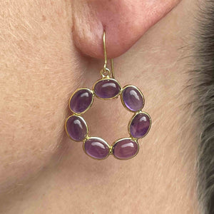 Vintage Gold Amethyst Cabochon Hoop Earrings - Boylerpf