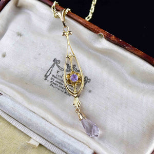 Antique 10K Gold Amethyst Lavalier Necklace - Boylerpf
