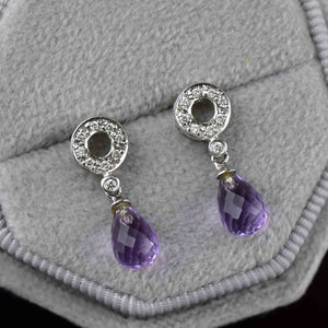 Vintage 14K White Gold Diamond Briolette Amethyst Earrings - Boylerpf