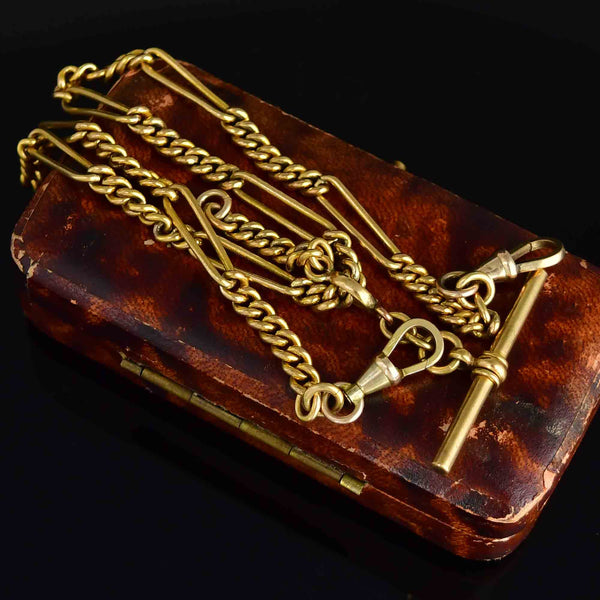 Antique Edwardian Figaro Curb Link Double Albert Watch Chain Necklace - Boylerpf