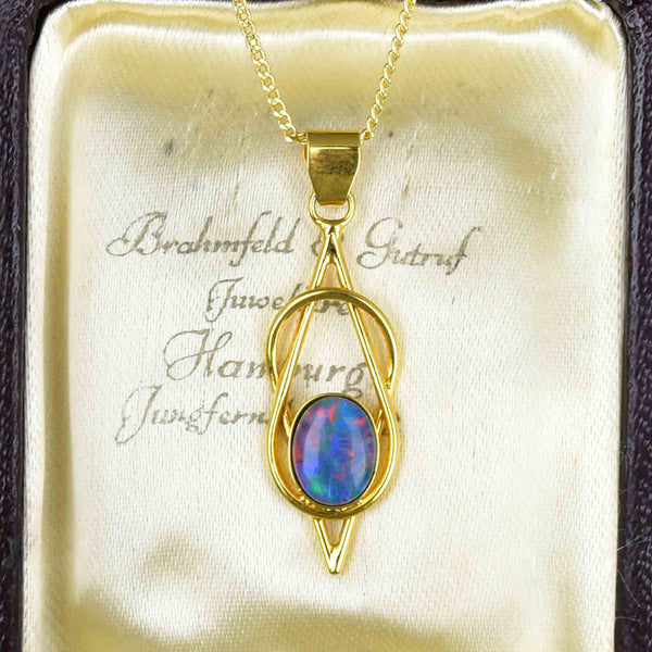 Vintage Sterling Silver Gold Gilt Love Knot Opal Pendant Necklace