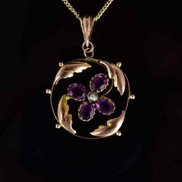 Art Nouveau Gold Amethyst Seed Pearl Floral Lavaliere Necklace - Boylerpf