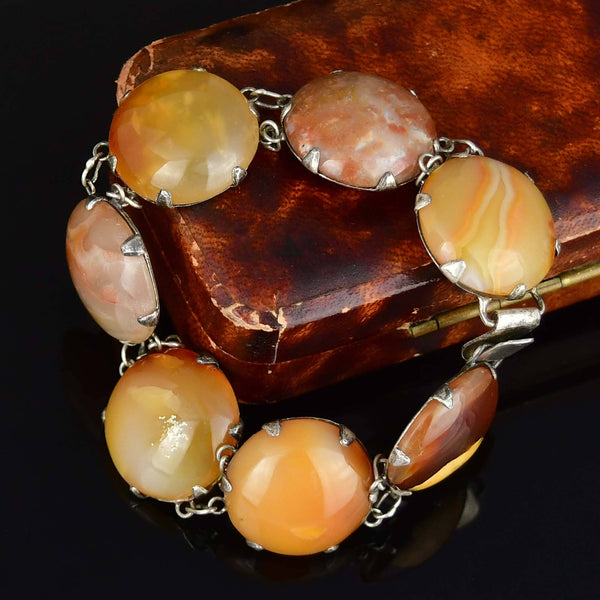 Victorian Sterling Silver Carnelian Agate Antique Bracelet