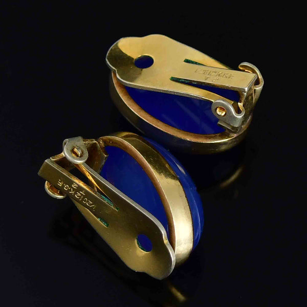 Vintage Blue Chalcedony Scarab Clip On Earrings - Boylerpf