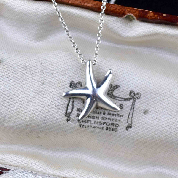 Vintage Tiffany Inspired Silver Starfish Pendant Necklace - Boylerpf