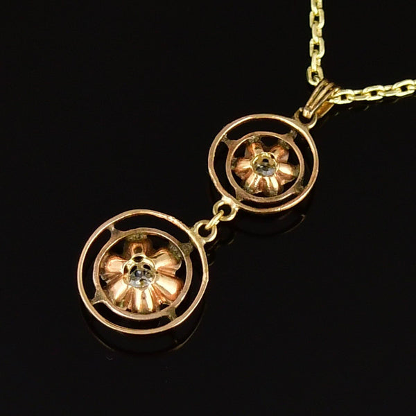 Antique 10K Gold Victorian Diamond Buttercup Lavalier Pendant