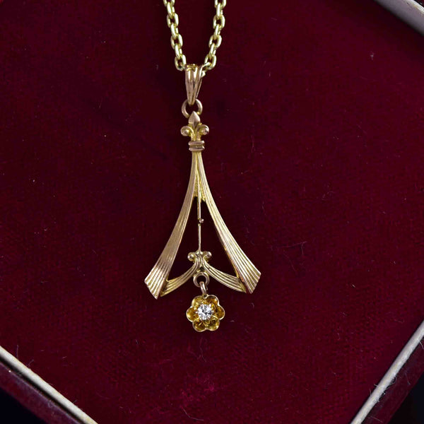 10K Rose Gold Diamond Art Nouveau Lavaliere Pendant Necklace - Boylerpf