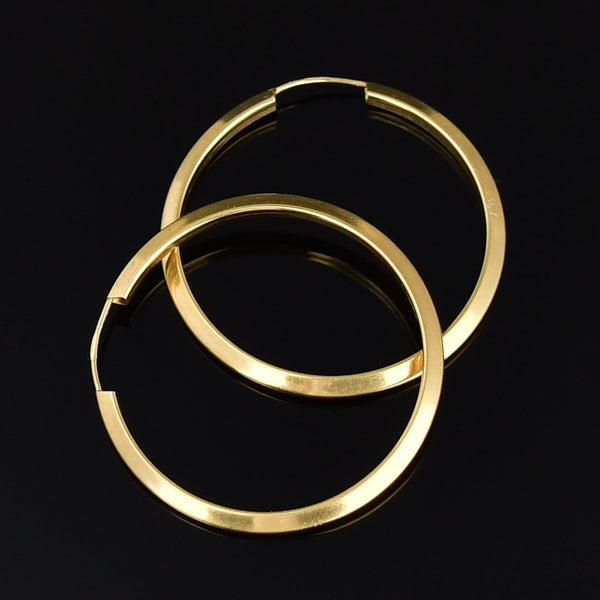Vintage Large Solid Gold Pierced Hoop Earrings - Boylerpf
