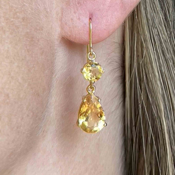Gold Citrine Teardrop Dangle Earrings - Boylerpf
