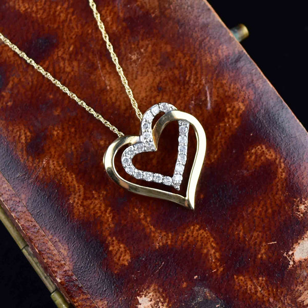 10K Gold Open Heart Diamond Pendant Necklace - Boylerpf