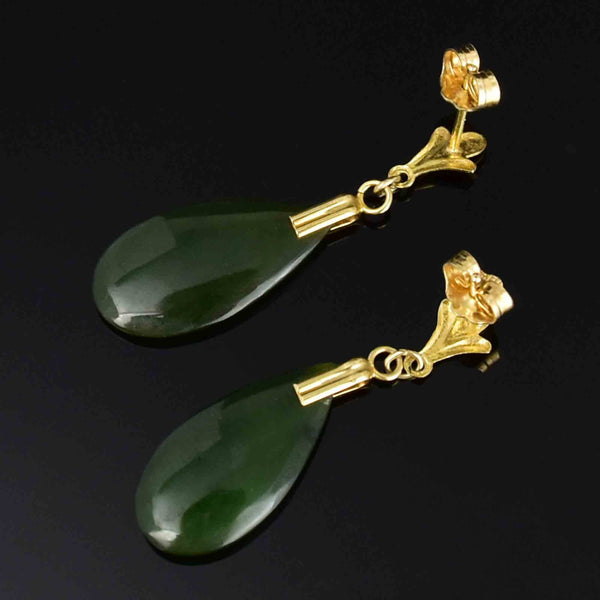 14K Gold Fluer de Lis Jade Teardrop Earrings - Boylerpf