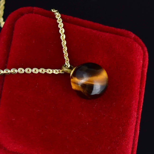 Vintage Tigers Eye Gold Orb Pendant Necklace