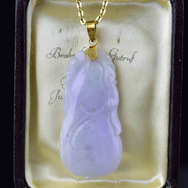 Vintage Carved Purple Jade Pendant Necklace in 14K Gold - Boylerpf