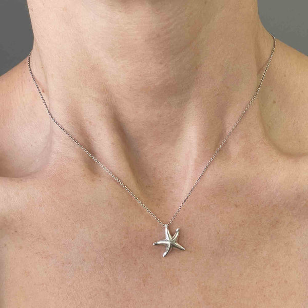 Vintage Tiffany Inspired Silver Starfish Pendant Necklace - Boylerpf