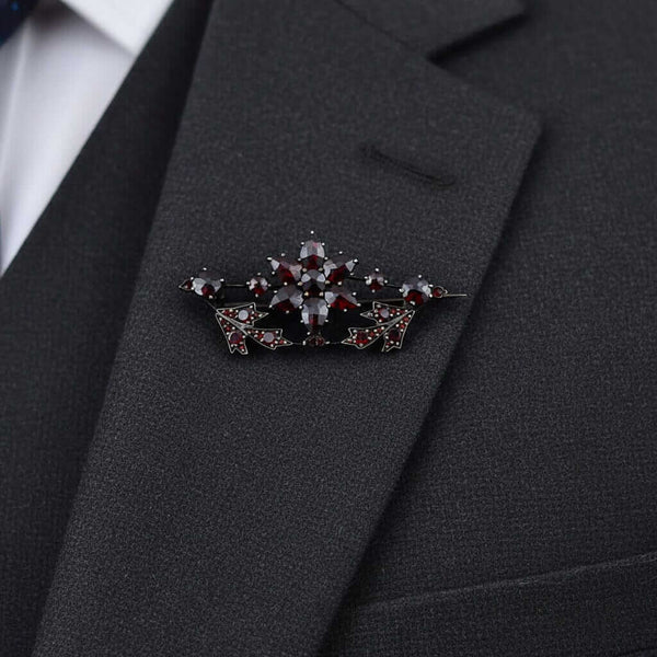 Antique Victorian Rose Cut Garnet Floral Leaf Brooch - Boylerpf