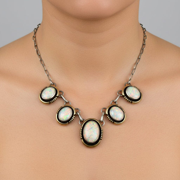 Vintage Opal Sterling Silver Gold Filled Necklace